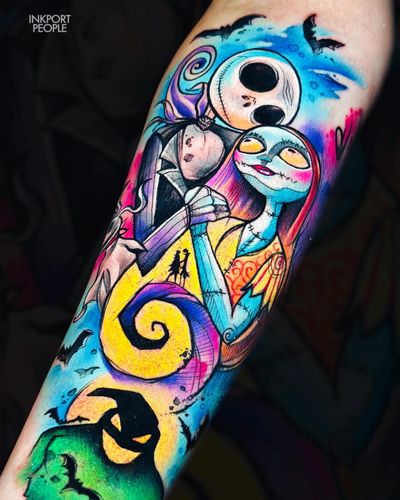 Nightmare before Christmas watercolor tattoo 