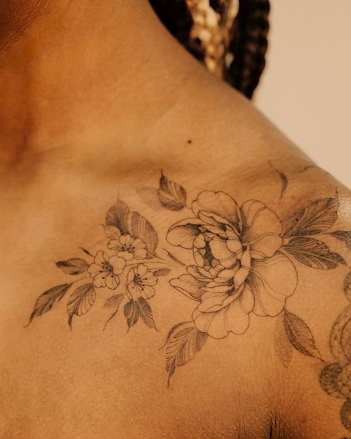 Delicate Peony and Cherry Blossoms