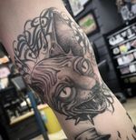 Meow Sphynx for @issy.godfrey - - - - - - #sphynx#sphynxtattoo#sphynxtattoos#cat#cattoo#cattattoo#blackwork#blackworkers#blackwokrtattoo#blackworktattoos#gothic#gothictattoo#gothictattoos#gothictattooer#dark#darktattoo#darktattoos#script#scripttattoo#blacktattoo#blacktattoos