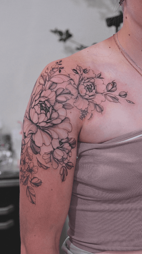 Peony Shoulder Tattoo