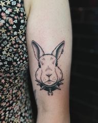 Do they look similar?🐰 (Swipe to the last pic)Custom bunny tattoo for @a.n.n.e.t93 ✨ .Done with @dragonhawkofficial X3 machine (link and discount code in bio).#gothanimals #gothbunny #gothtattoo #emotattoo #emoanimals #amsterdamtattoo