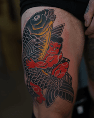 Figure and Koi Fish Tattoo