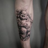 Spreading positive energy with Laughing Buddha tattoo ? . . . . . #buddha #laughingbuddha #tattoo #legtattoo #tattooideas #blackandgreytattoo #art #legtattoo #anaheim #orangecounty #tattoomayhemstudio #criticaltorque #goliathneedles #jconlycartridges