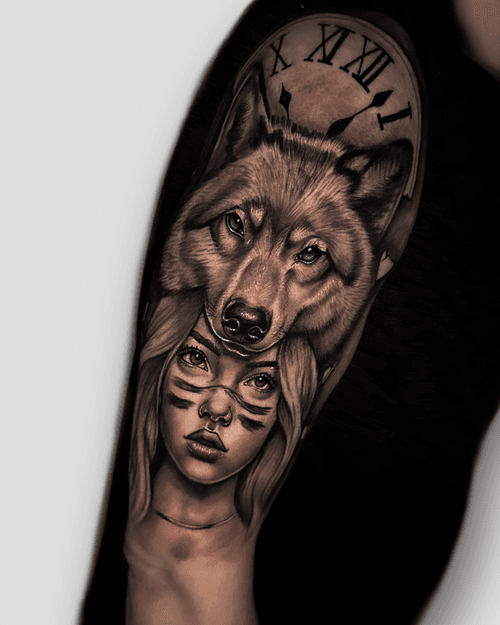 Wolf and Woman Tattoo