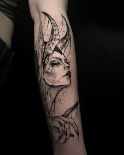 Devil dark horned evil girl tattoo 