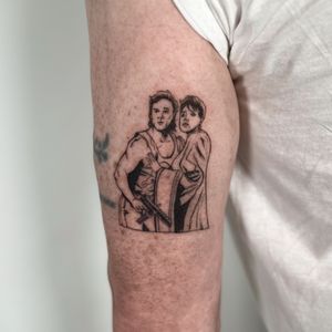 Get a unique and intricate movie-themed tattoo by the talented artist Jo Heatley. Perfect for film buffs and pop culture enthusiasts!