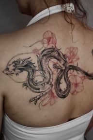 Dragon with Pink Flowers