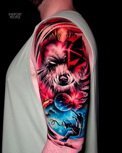 Space style wolf watercolor sleeve 