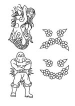 Flash Sheet of Mermaid, Wrestler, and Floral Accents