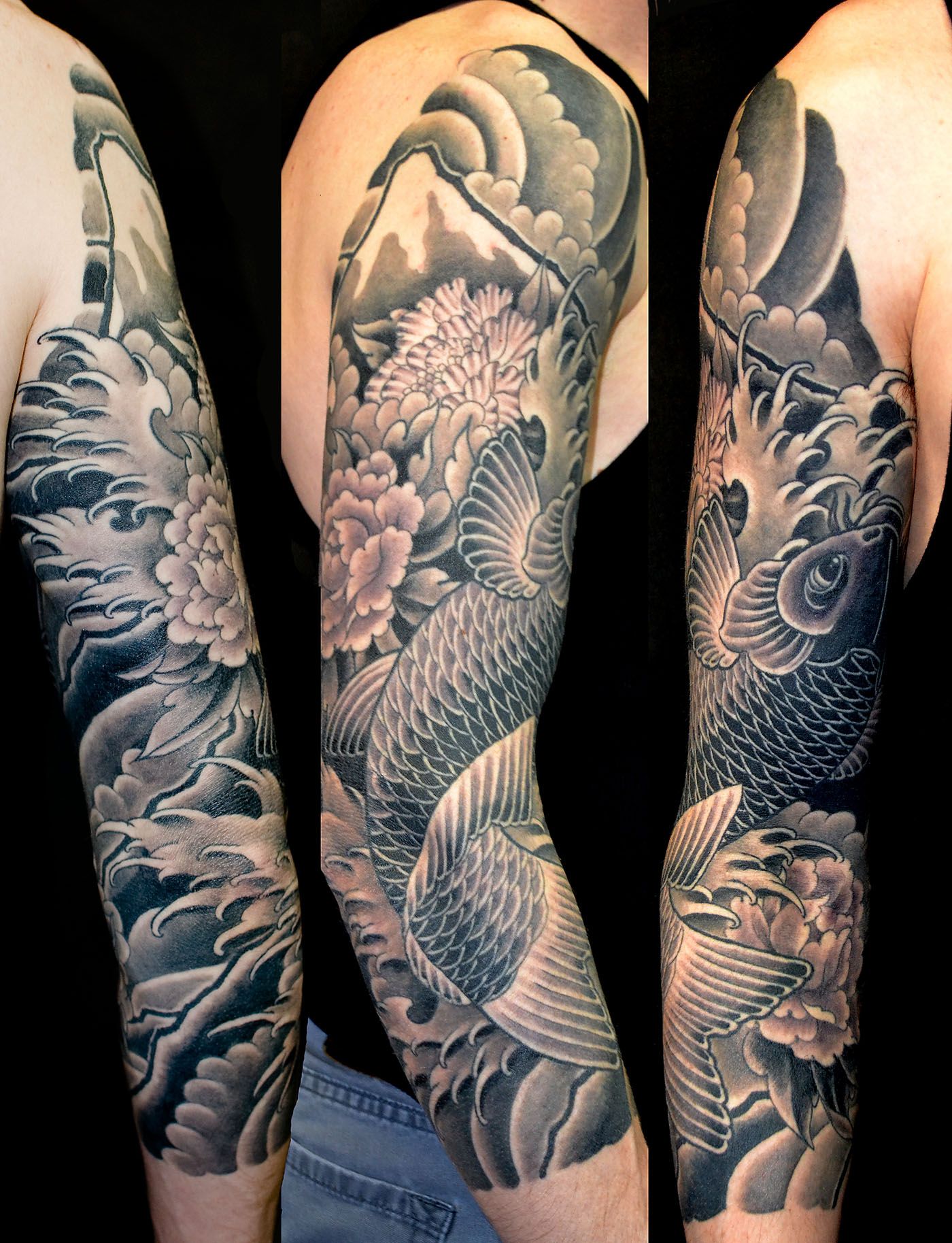 Japanese Tattoo Sleeve Koi Fish and Mums  Joe Haasch Tattoo