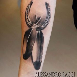 #realistic #horseshoe #feather #blackwork #blackandgrey #AlessandroRaggi
