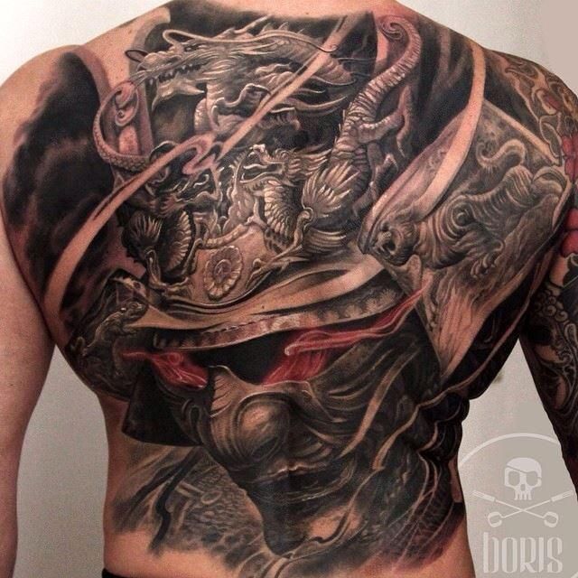 Japanese Back Samurai Tattoo by Electric Anvil Tattoo