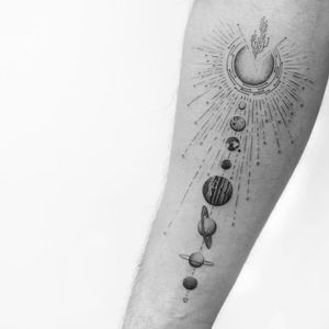 Solar system tattoo #solarsystem #solar #system #sky #sun #moon #black #dotwork
