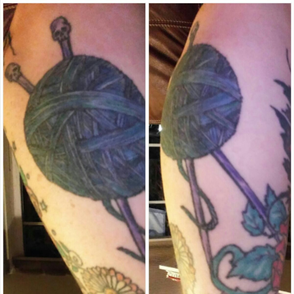 Tattoo uploaded by Kimmy • Ball of yarn & needles Artist Majenta