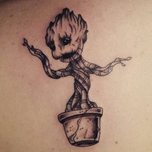 I am grooooot #work #tattoo #ink #plant #funny #awesome #superhero #redmonkey #marvel #groot #guardiansofthegalaxy #littlegroot #blackandwhite #tattooink