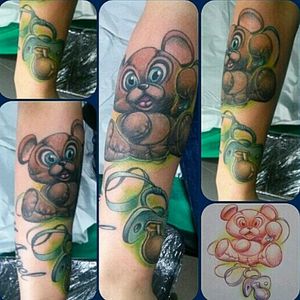 Teddy bear #tattoo #color #colortattoo #colortattoos #newschool #colour #beartattoo #tattooart #tattooartist #besttattooartists