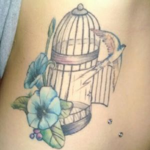 #birdcage #swallow #beckaschoedel #freedom #watercolor #ribs #Sidepiece