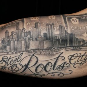 Steel City, tattoo by Phill Bartell (Boulder, CO)