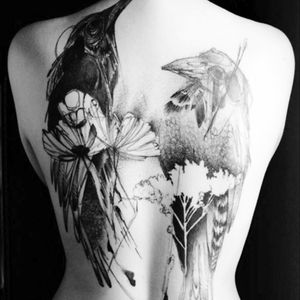 #Birds #black #flowers