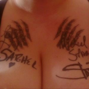 Still with the steel panther theme! I met the band in 2015, and they signed me on my chest and then I got them tattooed on with some scratch marks
