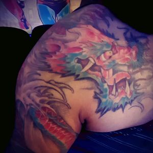 Japanese Dragon. Chest piece with half sleeve