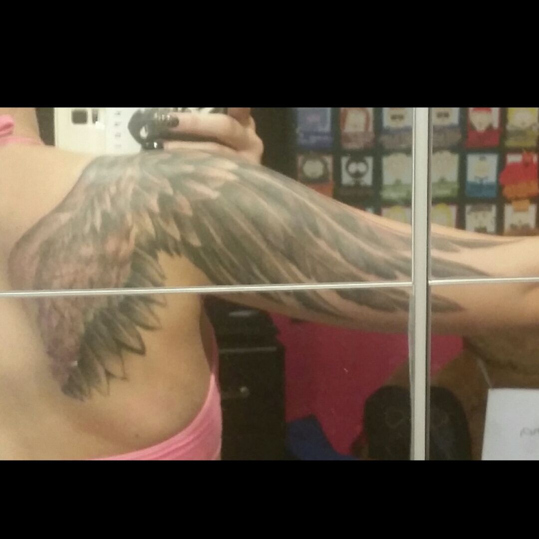 Tattoo uploaded by Márió • #back #arms #devil #bird #light #dark