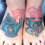 Done by the lovely ShannaMeow #cute #girly #pink #flowers #teacup #teapot #blue #feettattoos #perth #Australia
