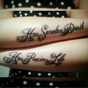 "How Senseless Death, How Precious Life" Done by the lovely ShannaMeow #script #lyrics #kingpark #ladispute #curly #girly #text #font #customtattoo #perth #Australia