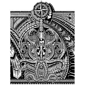 Polynesian octopus design. Leg sleeve. #tattoo #tattoodesign #tattooartist #ink #polynesian #octopus #sleeve #blackwork #tattoodo #blackandwhite #design #digital #compass #anchor