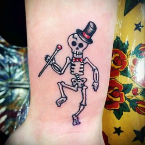 Done at South Florida Tattoo convention 2015 by Bobby Badfellow from Cool Cat tattoo #skeletontattoo #skeleton #CoolCat #BobbyBadfellow