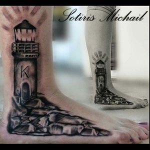 #lighthouse #realistic #photorealism #blackandgrey #rocks #TattooGirl #foot