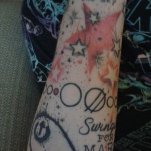Inside of my left half sleeve. Splashes by Josie Sexton, the rest by various people in Middlesbrough and Brighton