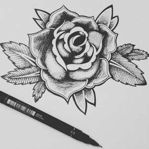 My first 'proper' tattoo design. Super pleased considering it's only the second time I've drawn a rose 😃 #rose #dotwork #dotstolines #blackAndWhite #oldschool #linework #happywiththat #art #sketch #drawing #tattooistwannabe