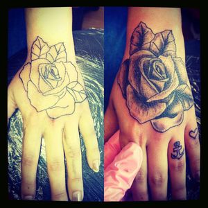 #rose #handtattoo that I did. I also did the #anchor and #heart #fingertattoos at the same time..