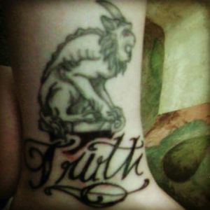 Gargoyle with the word "Truth" underneath. My brother's murderers have yet to answer for it. #gargoyle #truth #inmemoryof #brother