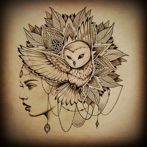 Tattoo idea for my hip #mandala #girl #owl #blackandgrey