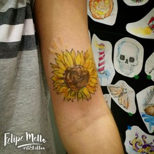 Sunflower #sunflower #flower #botanical #sketch #linework #watercolor #colors #splatters