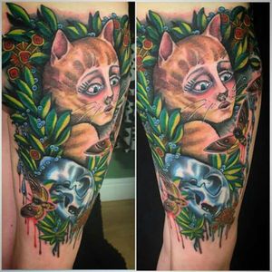 Kitty lady aka me, done by Shakey Pete at The Fat Anchor, Newquay #cat #Cattoo #thightattoo #skull