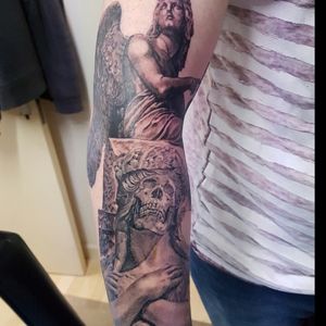 Something im working on at the moment. Images from the roma. Done with flitev2s and t-tech carts & dynamic black washes. #bng #blackandgrey #religioustattoo #religious
