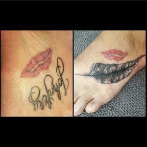 Covering up a old name. Lips are healed and also tattooed by me!