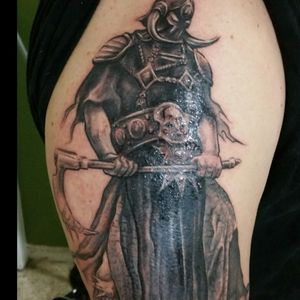 Frank Frazerra's Death dealer done by Thomas Jacobson at Built for speed tattoos in Orlando Florida, pic was done immediately after finished#deathdealer #death dealer