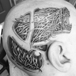 Tattoo by Baliak, France#scalp #wolf #headtattoo #fenrir #norse