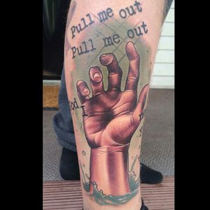 "Pull me out, pull me out! God I need you now!" Tattoo by Alexis Kovacs from Electric Cheetah Tattoos.