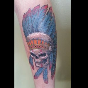 "Chief Indian Skull." Tattoo done by Adam Lerch of Aggression Tattoo.