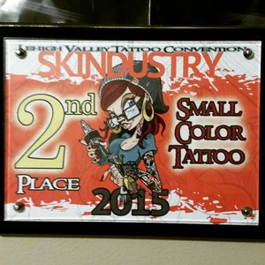 2nd place at the Skindustry Tattoo Convention for Small Color Tattoo (Blue Poison Dart Frog)