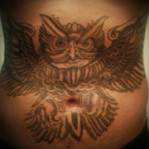 Owl #owl #owltattoo #blackandgrey #stomach #stomachtattoo