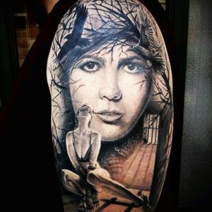 My tattooTattoo artist: Nuno Feio#blackAndWhite #portrait #sexy #dark #crows