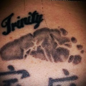 Youngest daughters name (Trinity)  and footprint from her crib card. #footprints #babies #babygirl #tattooedmommy