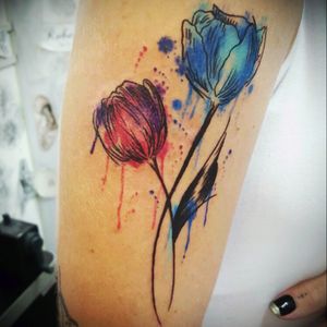 #Watercolortulips #watercolortattoo #tulip #armtattoo