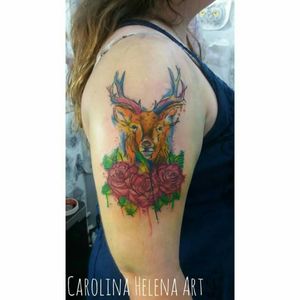 #deertattoo #watercolortattoo #rose #rosetattoo #colorful #aquilatattoo #carolinahelenaart